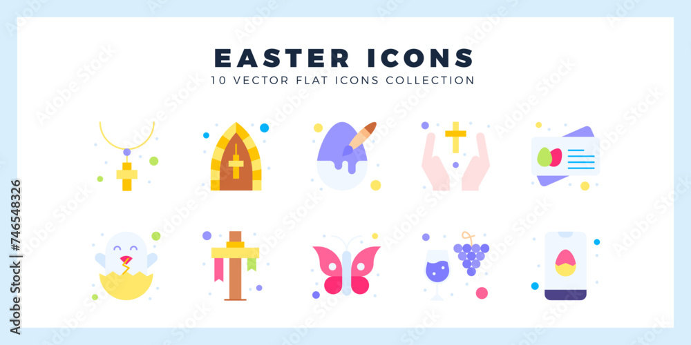 10 Easter Flat icon pack. vector illustration.