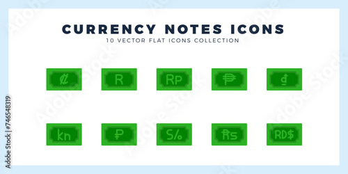 10 Currency Note Flat icon pack. vector illustration.