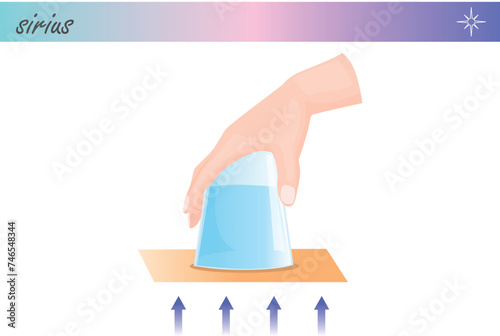 Water pressure test made with glass and paper. Vector