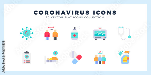 10 Coronavirus Flat icon pack. vector illustration.