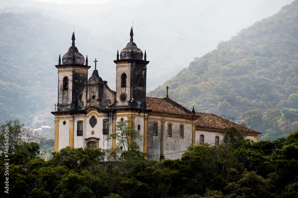 Image shows the grandeur of the São Francisco de Paula Church surrounded by mountains Image shows the grandeur of the São Francisco de Paula Church surrounded by mountains