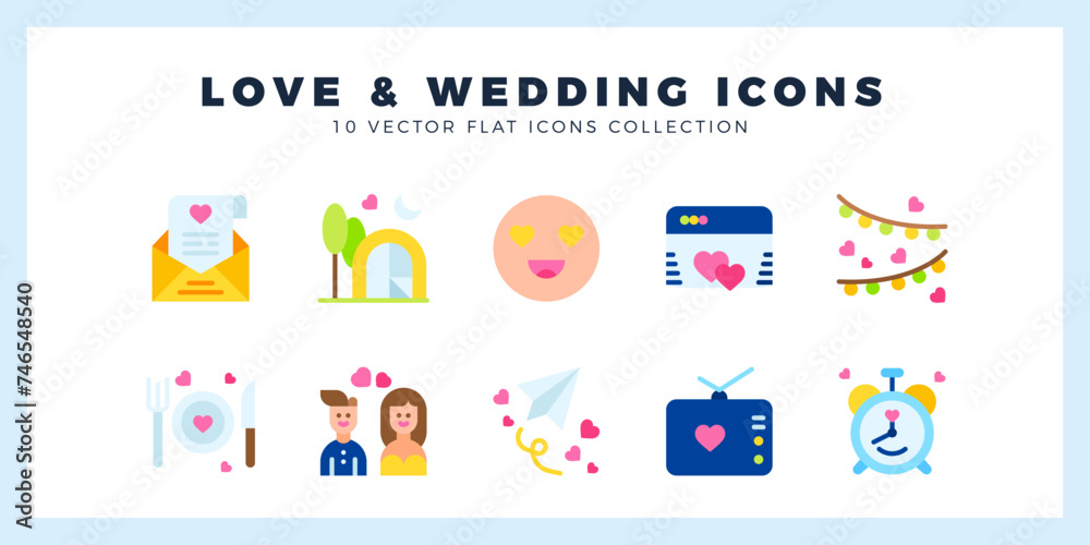 10 Love And Wedding Flat icon pack. vector illustration. 10 Love And Wedding Flat icon pack. vector illustration.