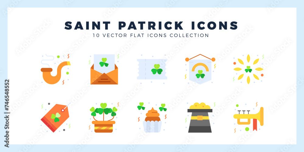 10 Saint Patrick Flat icon pack. vector illustration.