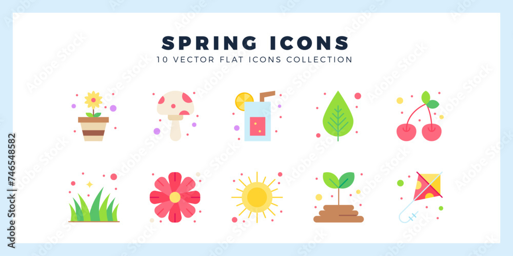 10 Spring Flat icon pack. vector illustration.