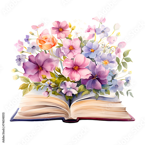 Watercolor illustration,watercolor painting of flowers,book with flowers clipart watercolor,hand-painted isolated on a white background, Watercolor Book flowers hand painted isolated,57 © Village
