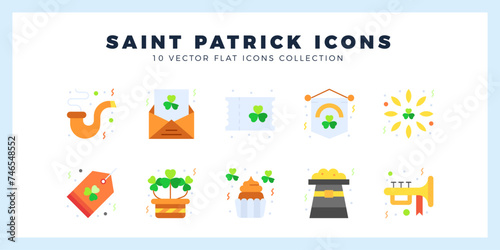 10 Saint Patrick Flat icon pack. vector illustration.