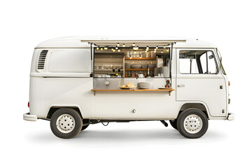 White food truck mock up Side view isolated white background