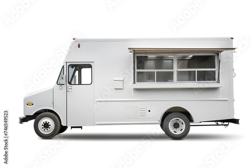 White food truck mock up Side view isolated white background © Oksana