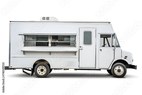 White food truck mock up Side view isolated white background