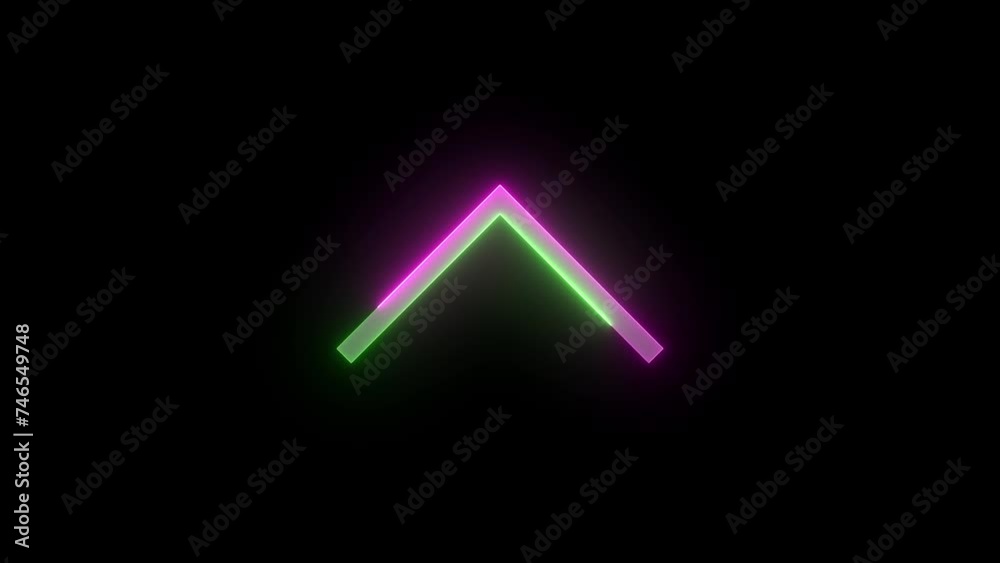 Neon chevronUp icon green pink color glowing animation black background Neon chevronUp icon green pink color glowing animation black background