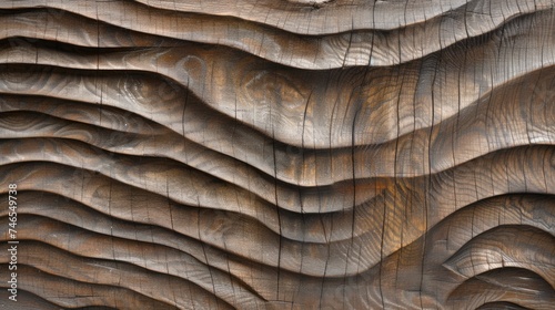 Detail of a wooden wall with a linear relief and texture 