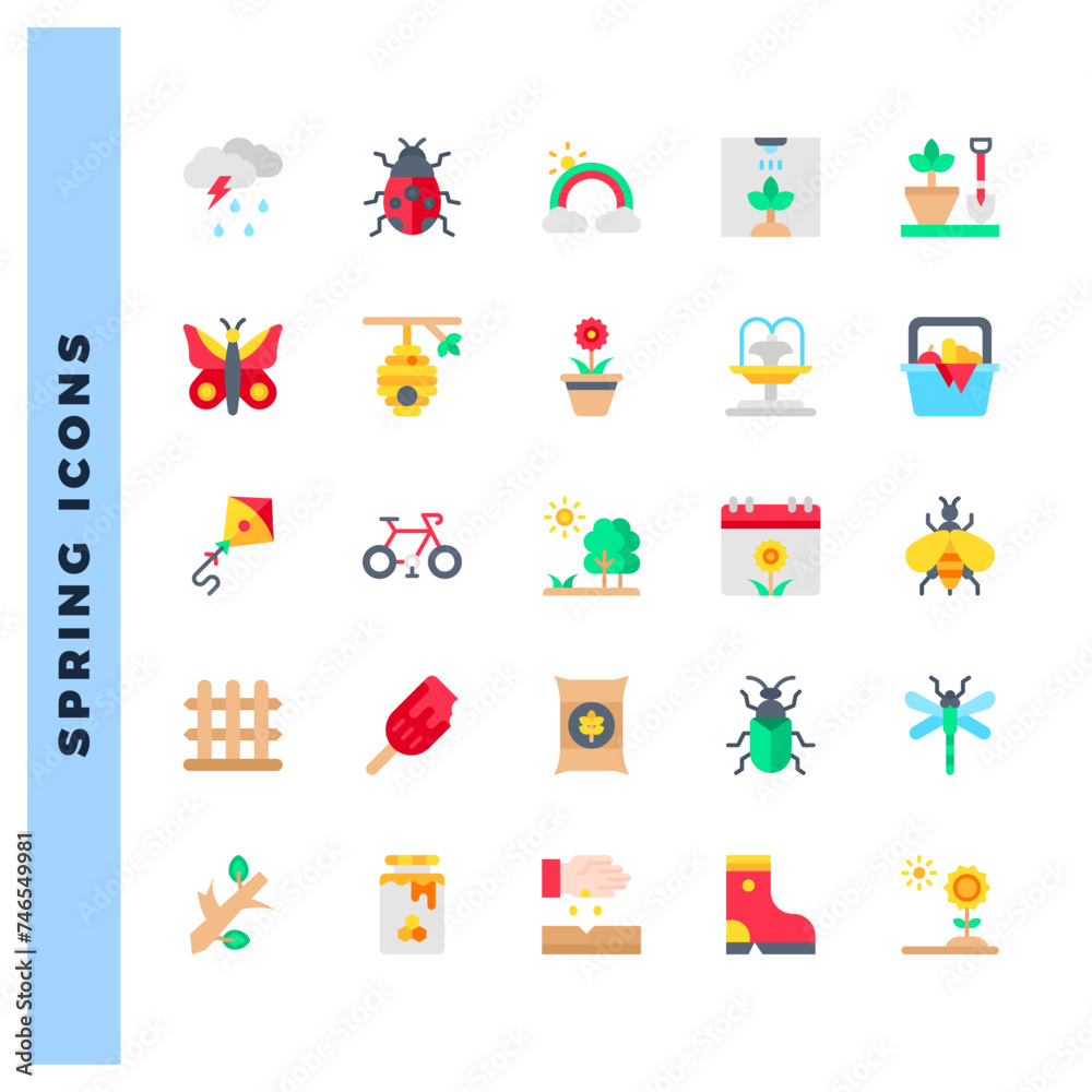 25 Spring Flat icons pack. vector illustration.