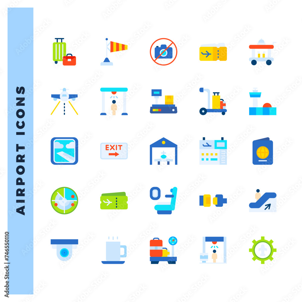 25 Airport Flat icons pack. vector illustration.