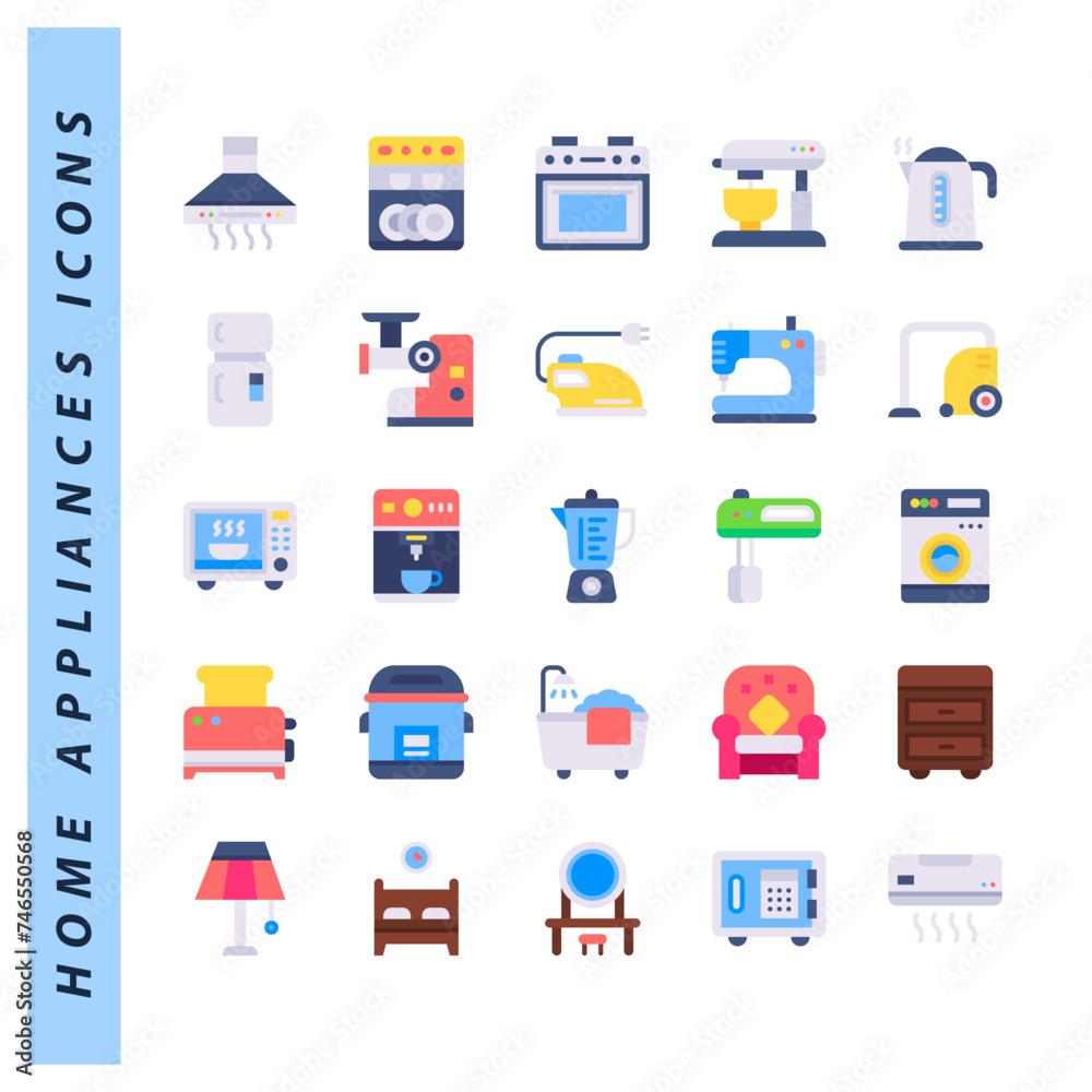 25 Home Appliances Flat icons pack. vector illustration.