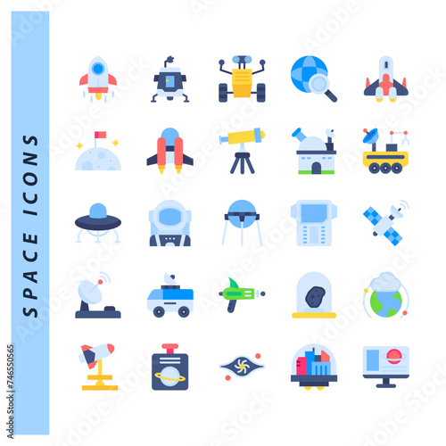 25 Space Flat icons pack. vector illustration.