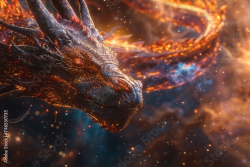 Amidst the cybernetic enhancements of Vikings, dragons emerge from the blockchain's depths, their presence a dark harbinger in the galaxy's expanse