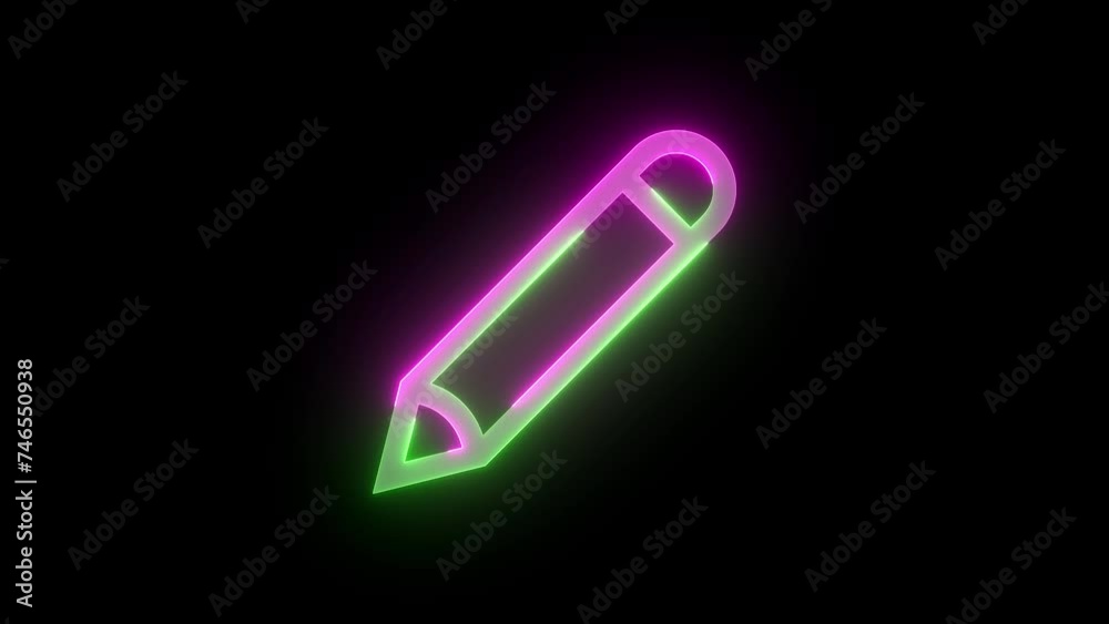 Neon edit pen icon green pink color glowing animation black background Neon edit pen icon green pink color glowing animation black background