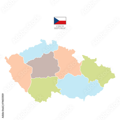 czech republic color map background with states. map isolated on white background with flag. Vector illustration map europe