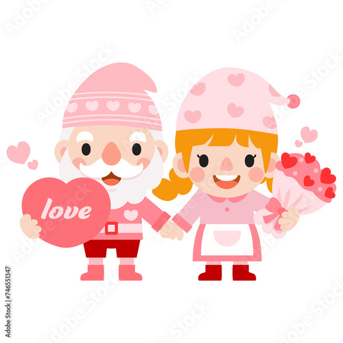Gnomes Valentine s day with hearts Clipart  Gnomes Love  sweet gnomes for valentine day. Romantic Valentine Gnome