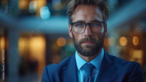 Man Wearing Glasses and Blue Suit