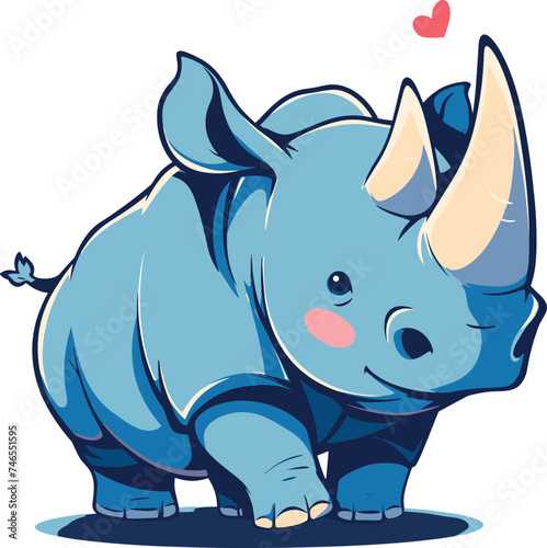 Flat logo of a Cute blue Rhino on a transparent background. Cartoon vector icon illustration. Animal nature icon concept isolated premium vector for t-shirt  print-on-demand image