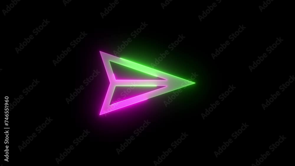 Neon send icon green pink color glowing animation black background Neon send icon green pink color glowing animation black background