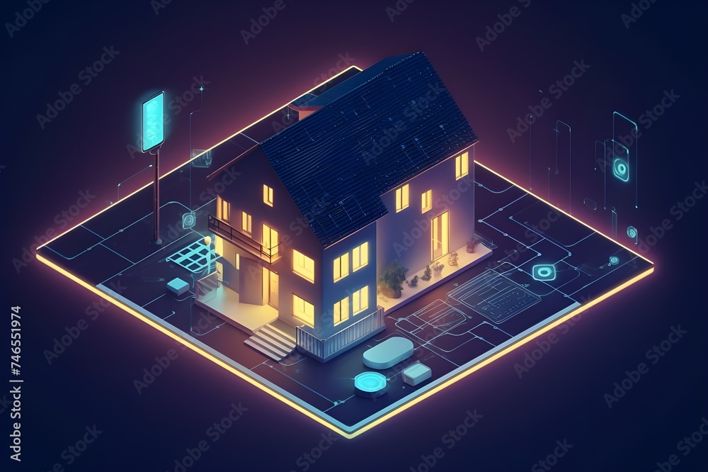 A smart home is an automated building that combines cutting-edge technology with a contemporary setting, Internet of things IOT idea, contemporary integration of smart homes