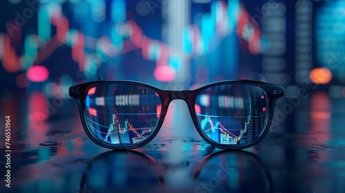 Glasses in front of Stock Charts