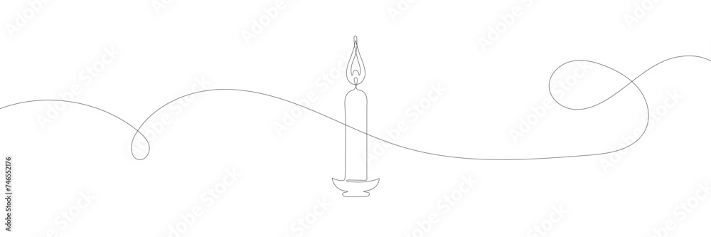 Fototapeta premium Burning fire candle. Continuous one line drawing. Vector illustration.