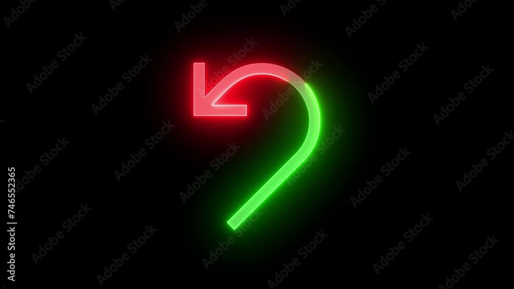 Neon undo icon green red color glowing animation black background Neon undo icon green red color glowing animation black background