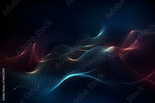 Background Design for Abstract Waving Particle Technology, Big data, technology, Luminous Background with Changing Holographic Curves, abstract wave flowing dots and flow particles