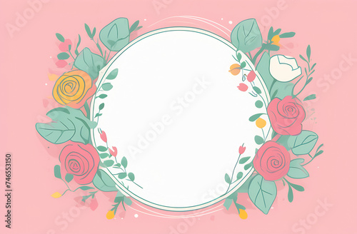 Wallpaper Mural 
banner for a round card in pink tones surrounded by flowers Torontodigital.ca