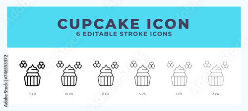 Cupcake line icon illustrations with editable strokes.