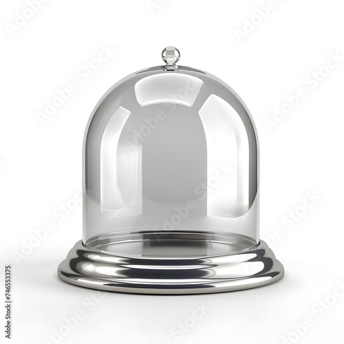 Glass Cloche with Metallic Tray Isolated on white background