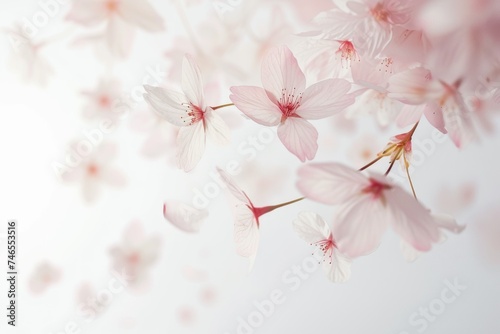 Cherry blossom leaves gracefully floating in the spring breeze. Serene nature concept.