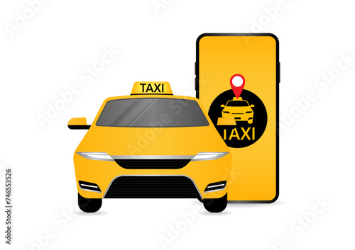 Taxi Online Application on Smartphone. Calling or Booking Taxi Service Concept.  Vector Illustration. 