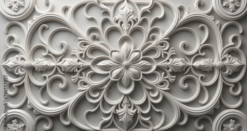  Elegant white marble wall with intricate floral and scrollwork design