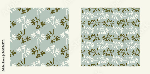 Modern botanical minimal wildflower vector pattern set. Summer gender neutral pressed flower silhouette background. Simple nature floral paper cut out wallpaper for wedding, hedgerow decor repeat.