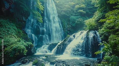 a large waterfall in the middle of a forest