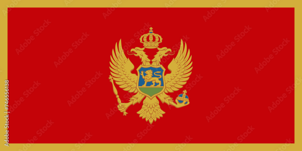 Close up of red and yellow national flag of European country of Montenegro with double eagle. Illustration made February 27th, 2024, Zurich, Switzerland. Close up of red and yellow national flag of European country of Montenegro with double eagle. Illustration made February 27th, 2024, Zurich, Switzerland.
