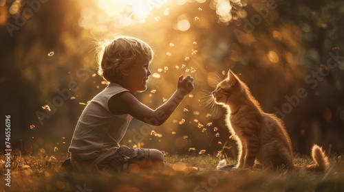 Child and cat