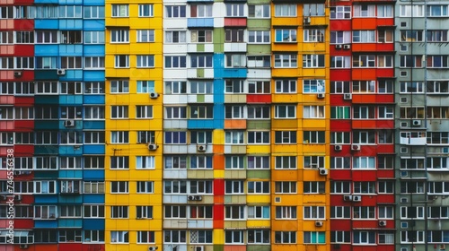 Colorful pattern block and windows of apartment building
