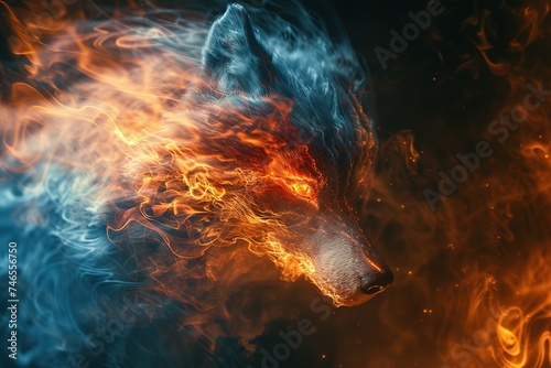 Chimera wolf and dragon fire and ice. © Nopparat