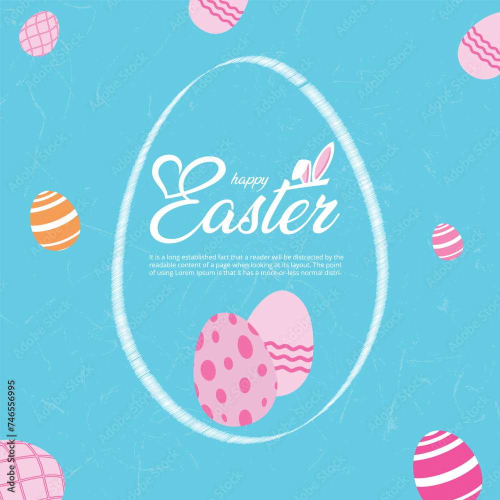Vector Happy Easter greeting card design with editable text for social media with Easter egg
