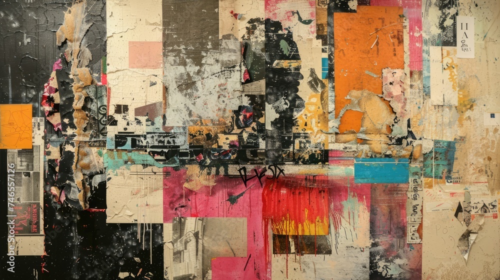Generative AI, colorful grunge cut out magazine collage background. Different textures and shapes Generative AI, colorful grunge cut out magazine collage background. Different textures and shapes