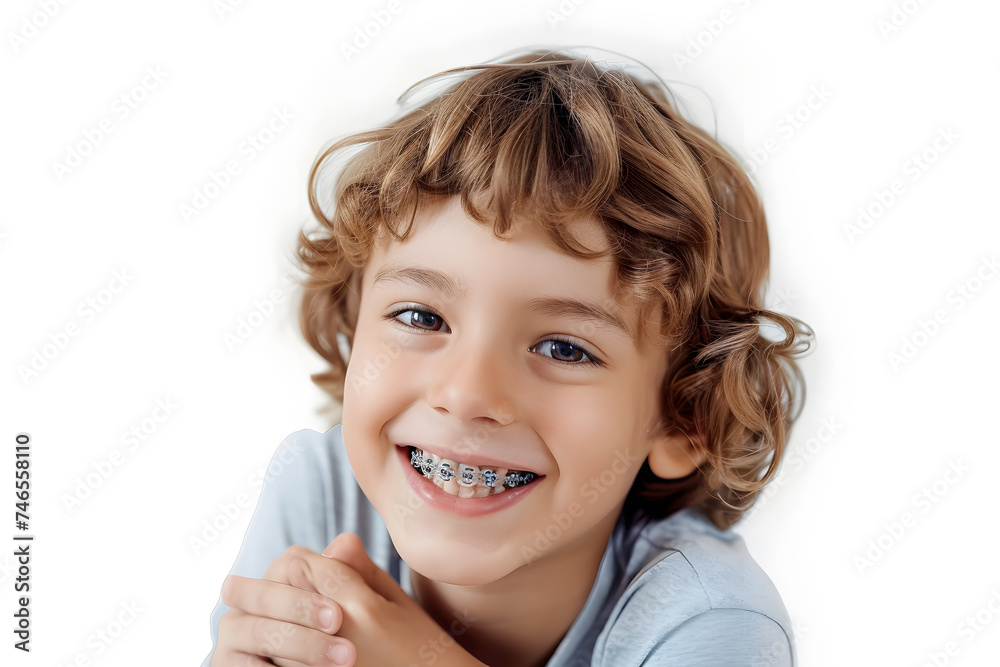 Closeup portrait of smiling child with dental braces Closeup portrait of smiling child with dental braces