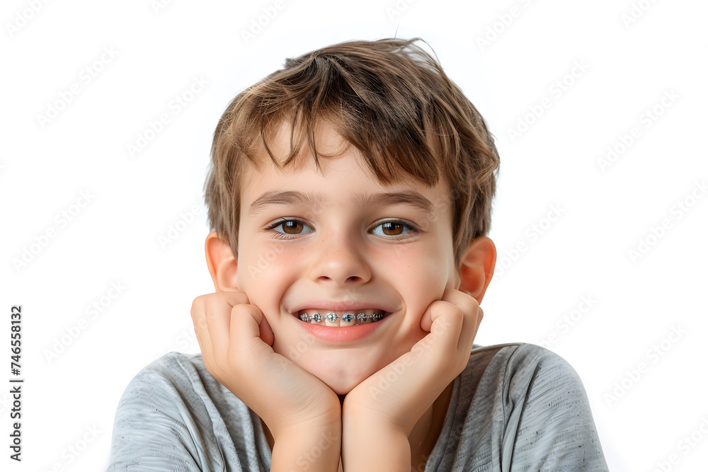 Closeup portrait of smiling child with dental braces Closeup portrait of smiling child with dental braces