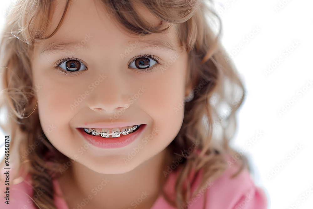 Closeup portrait of smiling child with dental braces Closeup portrait of smiling child with dental braces