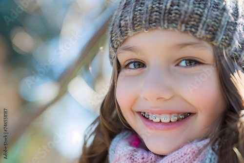 Closeup portrait of smiling child with dental braces