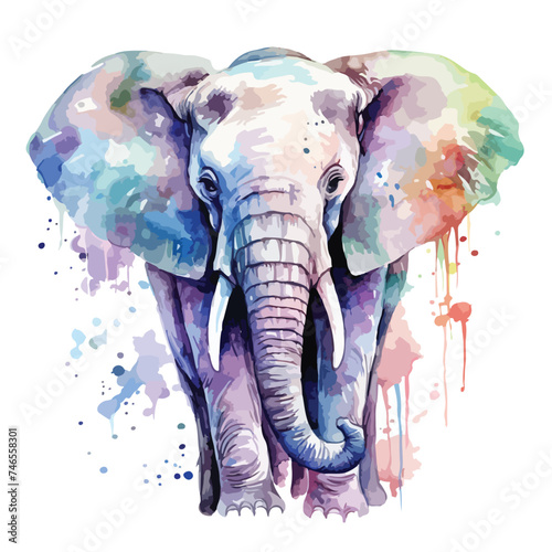 Watercolor Elephant Clipart Isolated on White Background